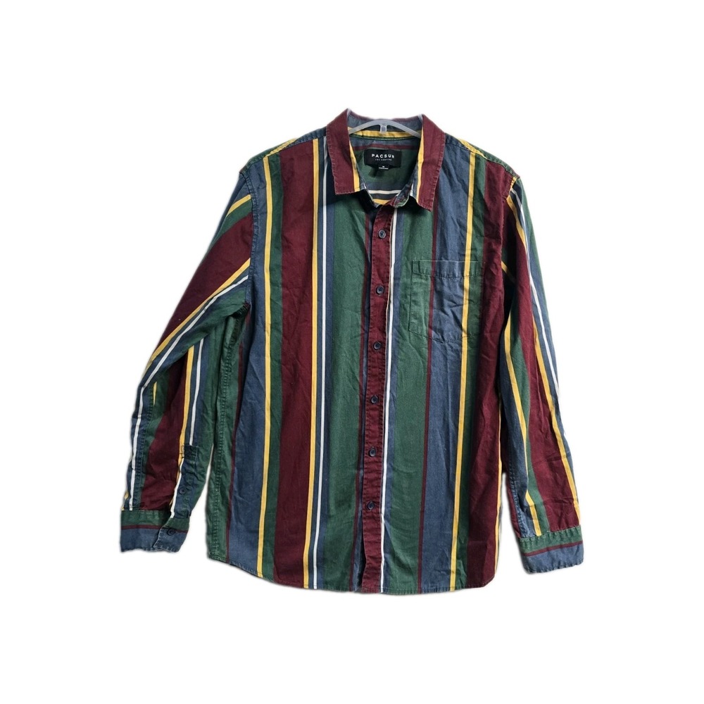PACSUN MENS STRIPED COLORBLOCK LONG SLEEVE SHIRT M Cotton
